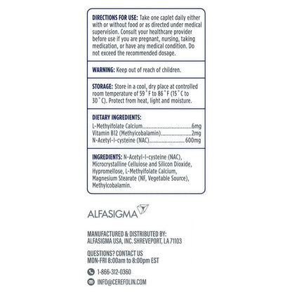 Cerefolin Brain Wellness, Targeted Nutrition for Cognitive Support, Improves Memory, Focus & Concentration, L-Methylfolate, NAC, B12, Neurologist Recommended (30 Count)