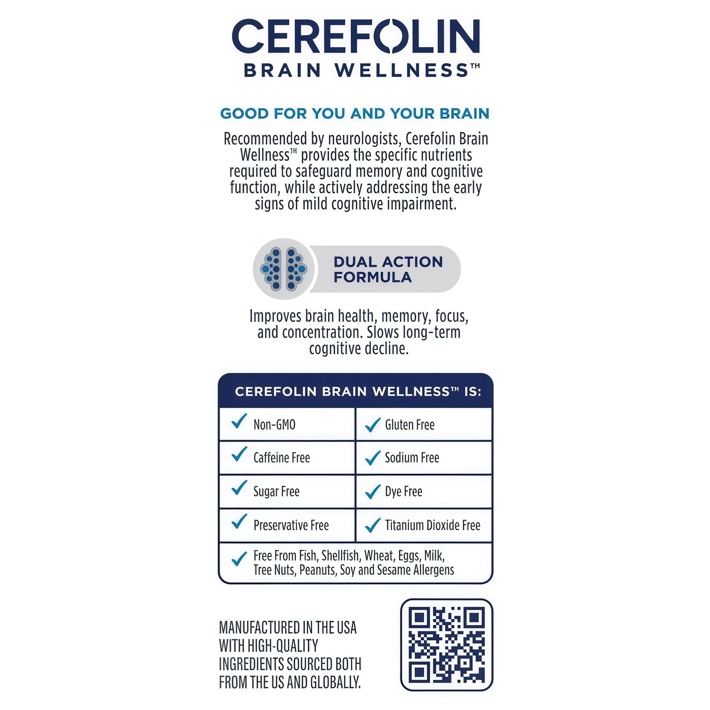 Cerefolin Brain Wellness, Targeted Nutrition for Cognitive Support, Improves Memory, Focus & Concentration, L-Methylfolate, NAC, B12, Neurologist Recommended (30 Count)