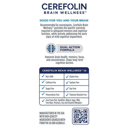 Cerefolin Brain Wellness, Targeted Nutrition for Cognitive Support, Improves Memory, Focus & Concentration, L-Methylfolate, NAC, B12, Neurologist Recommended (30 Count)